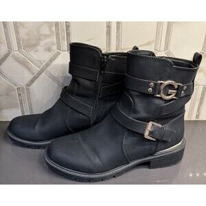 GBG Los Angeles GUESS Black Tobey Bootie Lug Soles Gold Hardware Size 7M